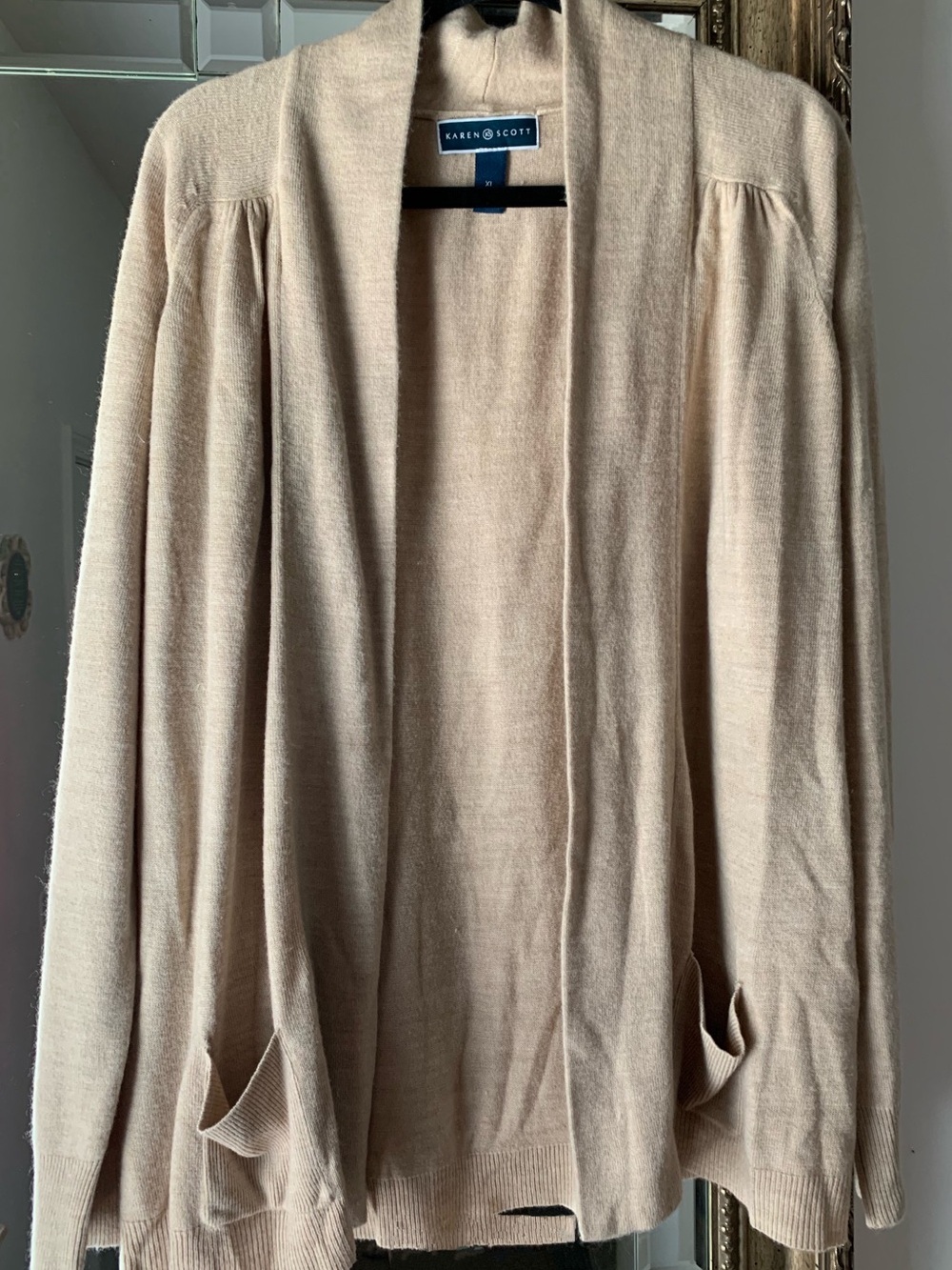 Karen Scott Light Beige Open-Front Women's Cardigan
